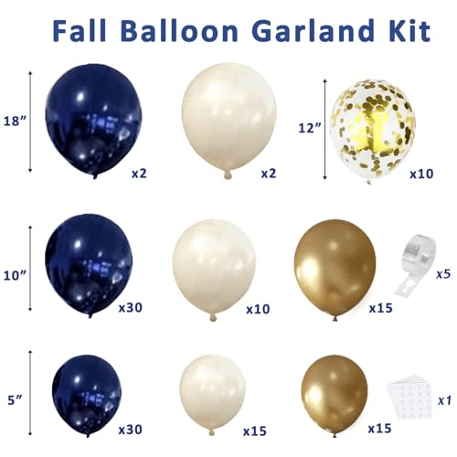 Navy Blue Gold Balloon Graland Arch Kit, Double Stuffed Pearl White Royal Blue Chrome Gold with Confetti Balloons for Graduation Birthday Wedding Baby Shower Party Decorations - Thumbnail 2