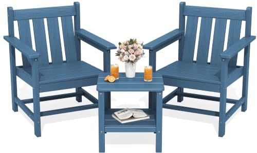 SERWALL 3 Pieces Patio Bistro Set-Outdoor Chairs with Side Table,Navy