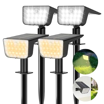 Mviioe Solar Motion Lights Outdoor Waterproof IP67 Solar Spot Lights Outdoor Landscape Spotlights, 28 LEDs 6 Lighting Modes Solar Powered Garden Yard Lights for Outside(4 Pack)