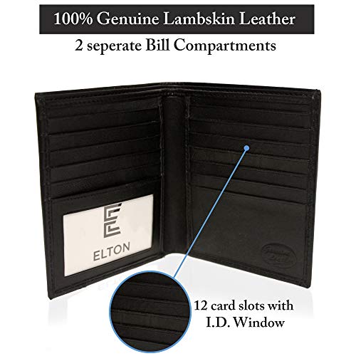 E Elton Genuine Lambskin Leather Hipster Bifold Wallets For Men Black Extra Large Bifold Wallet #TOP4