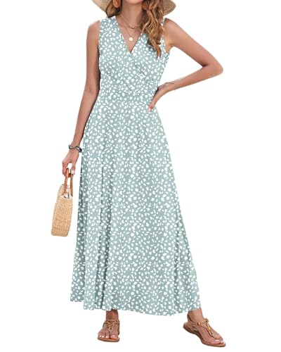 Image of AUSELILY Womens Maxi Dress Summer Sleeveless Wrap Long Dresses with Pockets | V-Neck Wrap Sleeveless Sundress, fits formal, casual, beach, vacation & daily wear