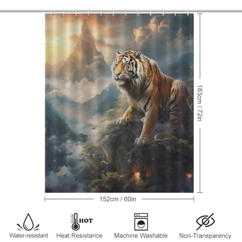 Rideau de douche tigre en polyester imperméable 152x183cm - 4