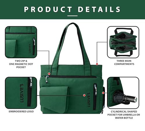 Image of Lusive's 10L Compact Handbag for Women: Stylish Design with Multiple Pockets, 3 Compartments, Premium Polyester Material (Black & Grey)