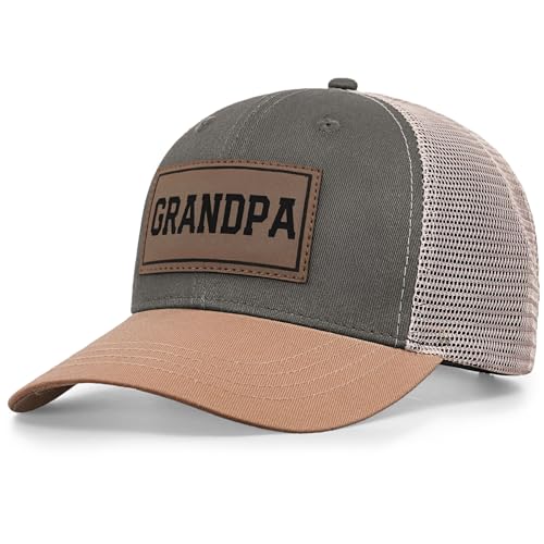 Great for Grandpa Papa Gifts from Grandkids - Black Trucker Hat with Vintage Leather Patch