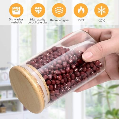 Image of Round Spice Jars with Airtight Bamboo Lid 270ml Glass Jars for Kitchen Storage Set of 12 Containers Spices, Coffee Beans & More set of 12 (270 ML-ROUND-X JAR-)