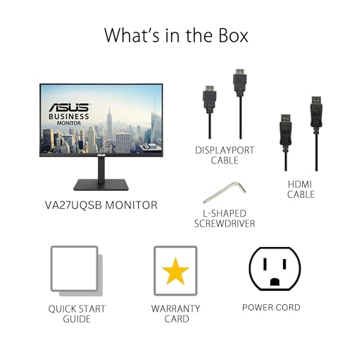 Image of ASUS 27 inch 4K Business Monitor (VA27UQSB) - UHD (3840 x 2160), IPS, Frameless, HDR10, DisplayPort, Dual HDMI, Speakers, Eye Care, Ergonomic, pivot, swivel, height adjustable, DisplayWidget, 3yr warranty