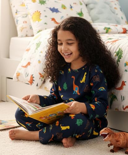 Image of Anthrilo Pure Cotton Printed Pyjama Set for Girls | Sleepwear | Night Suit, Night Wear | Long Sleeves T-Shirt & Pyjama | Regular Wear | 0-14 Years
