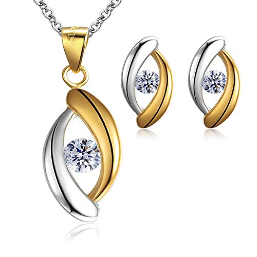 Juego de colgante y pendientes de botón, de plata maciza, incluye diamantes de imitación de circonitas cúbicas, ideales como regalo de boda y fiesta de compromiso Cover