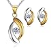 Produktbild Halskette mit zweifarbigem Anhänger + passenden Ohrsteckern, Schmuck-Set für Damen, massives Silber und künstliche Diamanten - hochwertiges Geschenk für Hochzeit, Junggesellinnen-Party