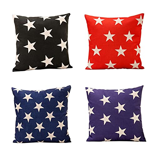 Lieson 4 Housse Coussin Decoratif 50x50, Coussin Decoratif Canape Noir Rouge Bleu Violet Coussin Déco Étoile, Lin