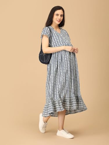 Image of The Mom Store Maternity and Nursing Dress | Pre and Post Pregnancy Dress | Zipper /Button Opening | Causal Wear | Trendy Stylish Dresses for New Moms