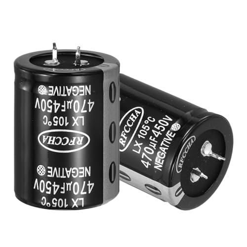 Image of sourcing map 450V 470uF Snap in Electrolytic Capacitor, 2 Pcs 2 Pin Audio Amplifier Aluminum Electrolytic Capacitor for Filter Audio Smart Home Appliances Electronic Component(Black,46.5x35mm)