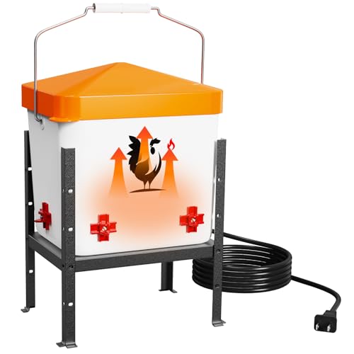 Goyappin Heated Chicken Waterer, Poultry Water Heater for Winter with 4-Nipple, Thermostatically Controlled, 4 Adjustable Heights, Anti-Freezing Watering System for Coop Accessories (Orange, 7L)