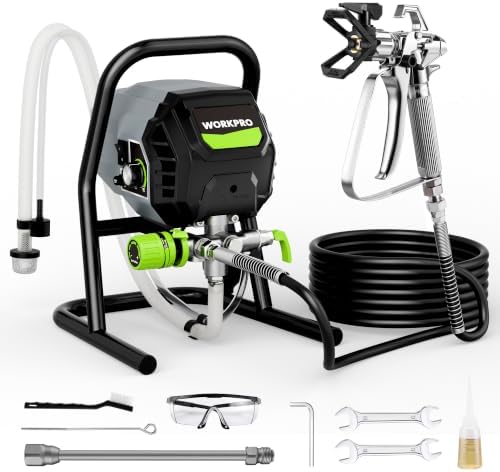 WORKPRO 700 W Airless Farbsprühsystem, Airless Farbsprühgerät mit 3 Verstellbaren Druckstufen, Ideal für Innen- und Außenräume, Fördermenge 1,2 l/min, Max. Druck 200 Bar