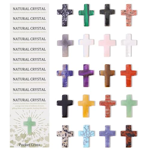 DUQGUHO Pocket Cross Mini Crystal Crosses Bulk 1 Inch Small Cross Shaped Crystals and Healing Stones Crystal Wall Decor Easter Decor 20PCS