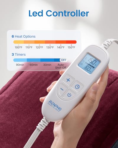 Image of RENPHO Electric Heating Pad for Back, Birthday Gifts for Women Men Mom Dad, FSA Eligible & HSA Store, Neck and Shoulder Heat Pad, Fast Heating, 24 inchx33 inch, ETL Certified, Crimson