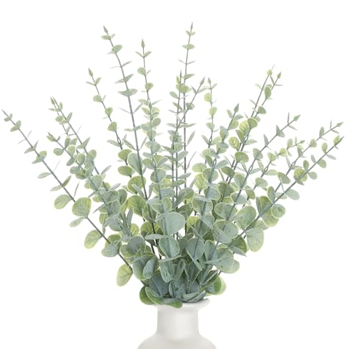 Voqoza 18pcs Eucalyptus Stems Greenery Stems Fake Leaves Artificial Dried Flowers Bouquet Faux Branches Centerpiece Flores Plants for Home Party Decor Wedding Decoration