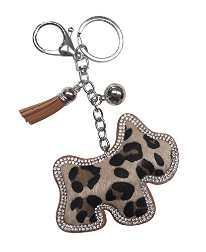 Preisvergleich Produktbild Unbekannt Générique Taschenschmuck, Schlüsselanhänger mit Fleckmuster Hund Leopard und Strass Kristall Weiß