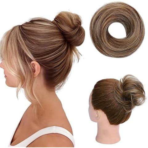 Hairro Human Hair Bun Hair Piece Messy Bun Hair Scrunchies Real Hair Remy Updo Hairpieces Easy Up-do with Elastic Rubber Band 1PC 23g #4P27 Medium Brown Mix Dark Blonde Cover