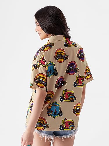 Image of The Souled Store TSS Originals: Desi Paintwork Womens Loose Fit Graphic Printed Half Sleeve Cotton Pink Women Summer Shirts