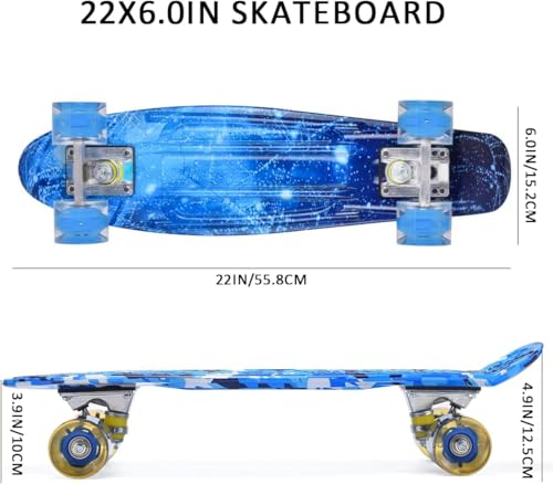 Miniatura 2 de Ernan Skateboard Complete 22 Inch Mini Cruiser, Rodamientos Abec-7 Y Ruedas 78a Pu - Para Niños, Adultos, Principiantes Con Ruedas Light Up Complete Skateboard Deep Blue