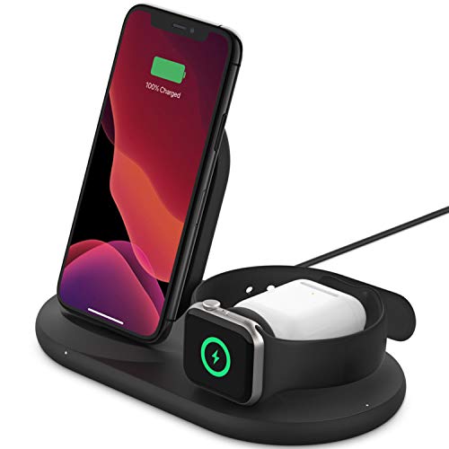 Belkin Caricabatteria wireless 3 in 1, stazione di ricarica da 7,5 W, dock per iPhone 15, 14,...