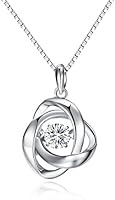 jiamiaoi Necklace for Women Sterling Silver Necklace Rose Pendant with Sparkly Dancing Zircon, Fake Diamond Necklace...