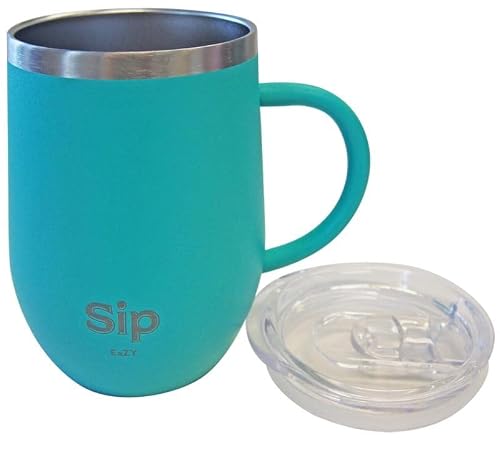 Turquoise Double Walled St/Steel Insulated Mug/Cup With Handle & Lid 12Oz- Keeps Drinks Hot Or Cold For Many Hours - Coffee, Tea, Water, Wine - Arrives Boxed For Easy Gifting! #TOP1