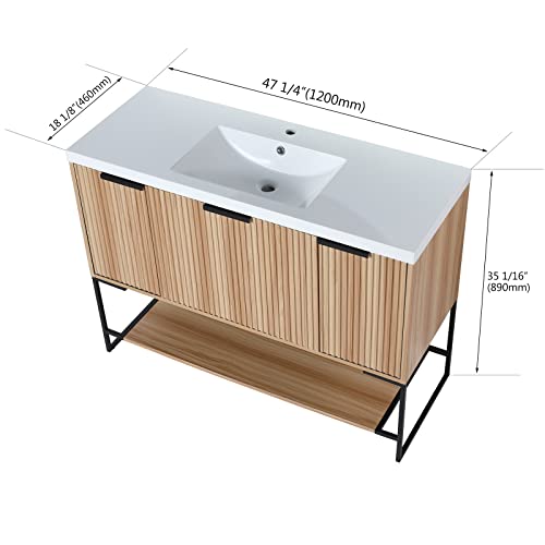 Liviza 48W X 35H Inch Floor Freestanding Bathroom Vanity With Sink, Plywood Bathroom Sink Vanity W/Door And Drawer, Opening Shelf Bathroom Organizer, Maple #TOP4