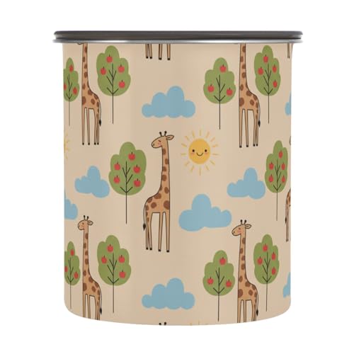 Contenedor hermético de acero inoxidable beige con diseño infantil para café 900ml