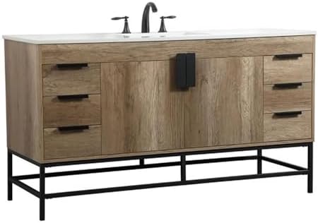 Elegant Decor Indoor Modern Under Sink Bathroom Fixtures Storage Organizer Cabinet 24 inch Single Bathroom Vanity - Walnut with backsplash