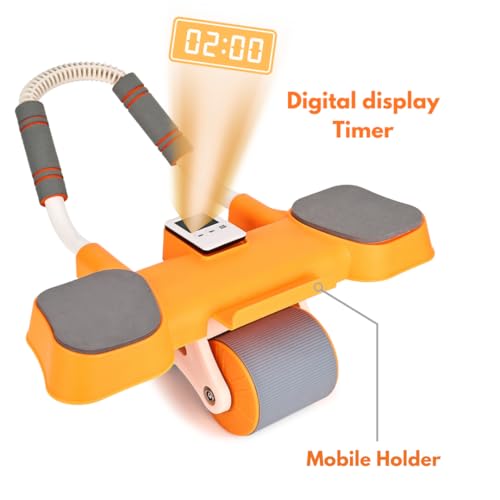 Image of INSTAFIT Automatic Rebound Ab Roller with Elbow Support, Timer, Calorie Counter, Mobile Holder, Dual Non-Slip Wheels, Knee Pad, Orange