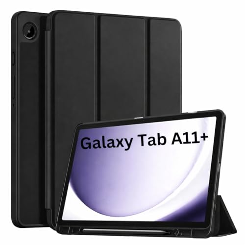 Image of TechTrendz Trifold Stand Smart Flip Case for Samsung Galaxy Tab A11 Plus [SM-X230, SM-X235, SM-X236] Support S Pen Magnetic Attachment Shockproof Auto Wake /Sleep Flip Cover A11+ (Black)