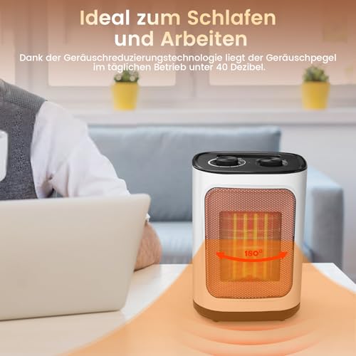 COWSAR Mini Heizlüfter Energiesparend, Heizung Elektrisch Drei Leistungsstufen- 1800W Wind Einstellbarer, Überhitzungs- und Kippschutz, Keramik Heizlüfter Klein für Badezimmer-5