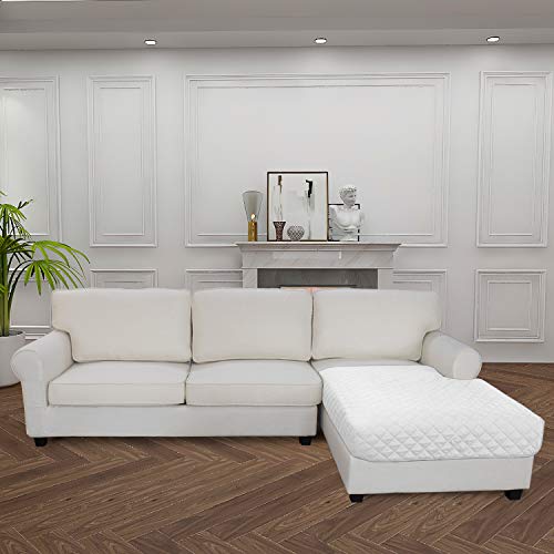 Image of Easy-Going L Shape Sectional Sofa Slipcover 42 x 68 Inches Rectangular Chaise Lounge Reversible Furniture Protector for Pets Kids Children Dog Cat (White /White)