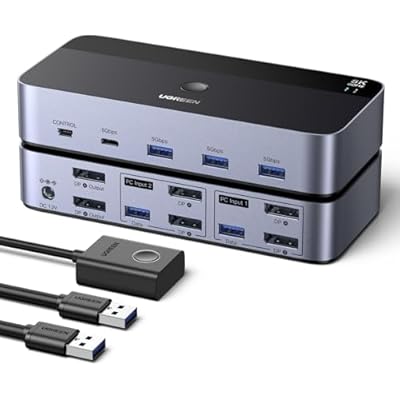 UGREEN 8K@60Hz Displayport KVM Switch 2 Monitors 2 Computers Support 4K@240Hz, 4 Port USB KVM Switcher DP 1.4 KVM Switches for 2 Computers Share Keyboard, Mouse, Hard Drive and 2 Monitors