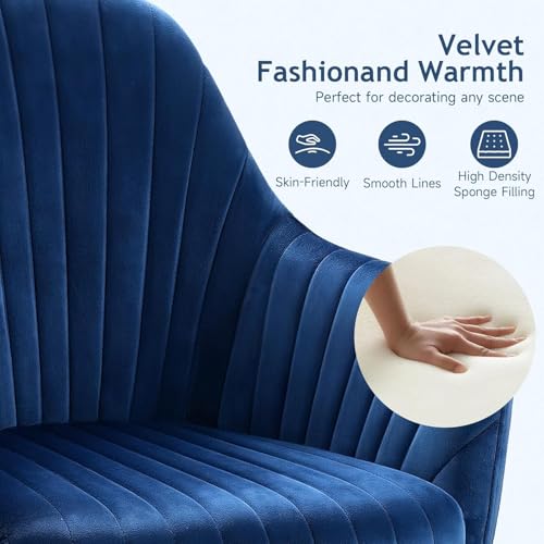 Image of AZAKEE Velvet Office Chair with Wheels & Armrests - Mid-Back Swivel Desk Chair for Home Office, Study, Bedroom & Vanity - Adjustable Height, Comfortable & Stylish (Blue)