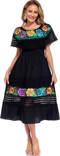 Image of YZXDORWJ Women Embroidered Mexican Peasant Casual Sexy Lace Off-Shoulder Long Dress