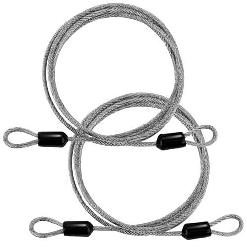 Cable Lock 1/8 Inch Stainless Steel Security Cable 6FT Black Security Luggage Lock Safety Cables Flexible Steel Cables Security-Wire Rope with Double Loop (2 Pack)
