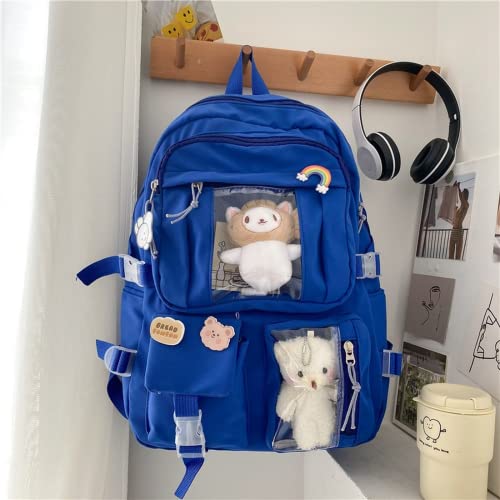 Mochila Kawaii Bonito Anime Estético Animal com Pinos Pingente Urso Peixe Gato Material Escolar Moch