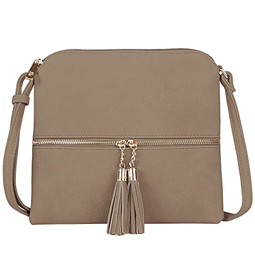 Image of SG SUGU Lightweight Medium Crossbody Bag Shoulder Bag with Tassel and Zipper Pocket