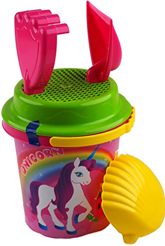 Unicorn Beach Bucket And Spade 5 Piece Set - With Rake Sieve Sand Mould
