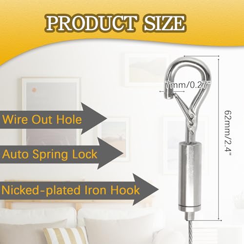 Image of Litoexpe 2 Pcs Picture Hanging Wire, Adjustable Stainless Steel Wire Rope with D Ring for Picture, Mirror, Light Lamp, Basket Flowerpot, 25kg Load Capacity