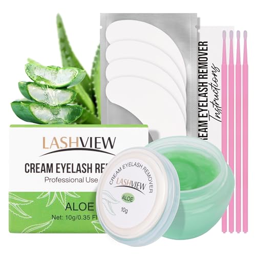 LASHVIEW Eyelash Extension Remover Cream Gentle Aloe Vera Formula, Lash Removal Kit with Eye Patches