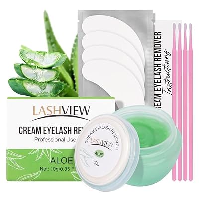LASHVIEW Lash Glue Remover Cream Gentle Aloe Low Irritation Eyelash Remover Kit for Lash Extensions with Eye Patches & Cotton Swabs(10g)