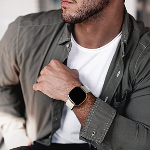 Maledan Band Compatible With Fitbit Sense/Fitbit Versa 3 Bands Women Men, Stylish Soft Genuine Leather Strap Replacement Accessory For Fitbit Sense/Fitbit Versa 3 Smartwatch, Lightbeige #TOP3