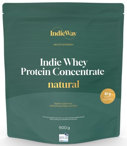 IndieWay Whey Protein Natural 900g - Geschmacksneutrales Protein-Pulver - Eiweißpulver für Proteinshakes - Molke-Protein