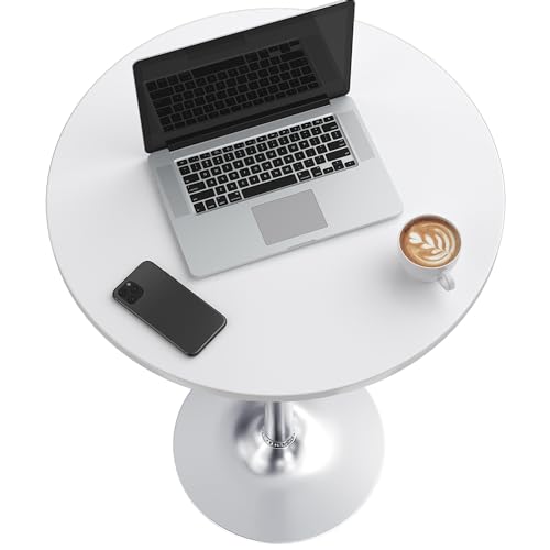 Image of Furmax Bistro Pub Table Round Bar Height Cocktail Table for Home Bar, Round Bar Tables for Party, Dining Room, Living Room and Wedding, Metal Base MDF Top, 40.6 Inch Height (4, White-2)