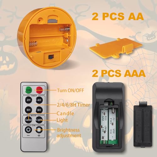 Image of 8 PCS Halloween Pumpkin LED Lights with Remote Timer Bright Flickering Battery Operated Jack-O-Lantern Electric Flameless Candles for Halloween Decorations Gift Supplies Orange Color