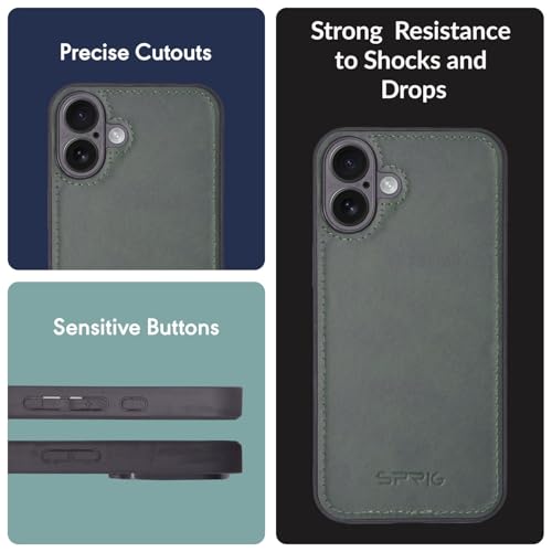 Image of SPRIG Compatible with iPhone 16 Premium PrimeMatte (Matte Leather TPU) Back Cover Drop Tested Shock Proof Mobile Case for Men, Women, Boys and Girls with Camera Protection (Green)